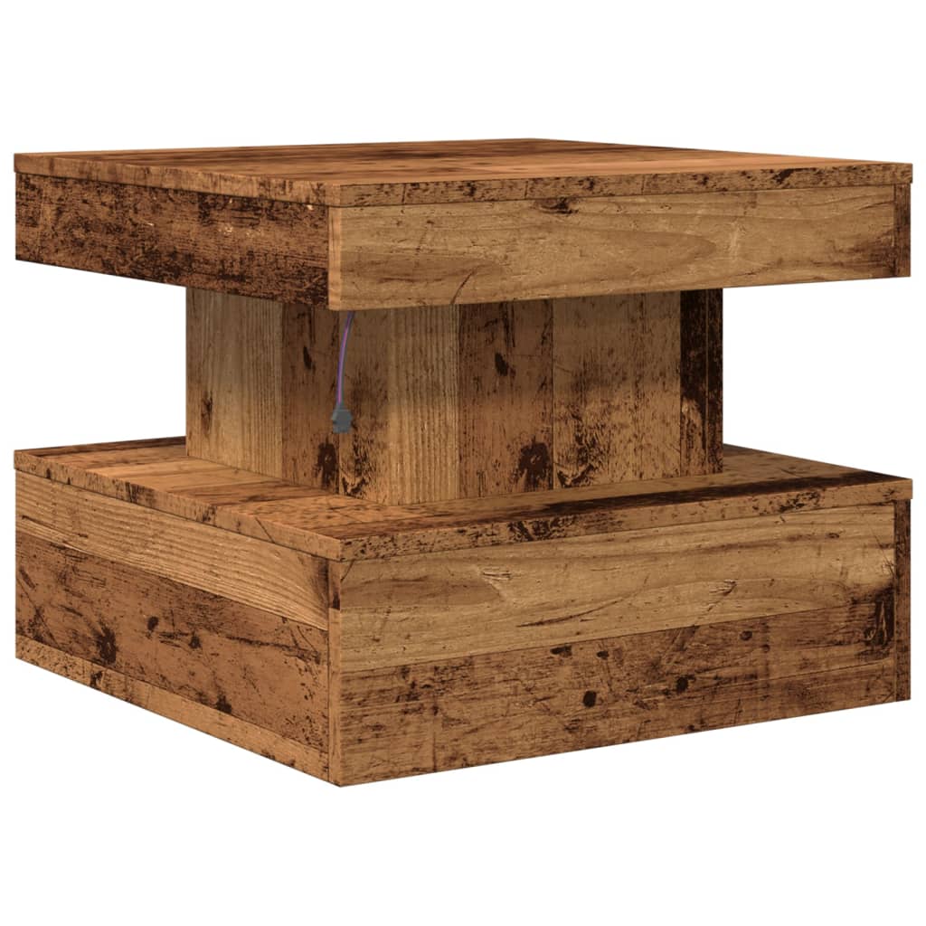 Coffee Table with LED Lights Old Wood 50x50x40 cm
