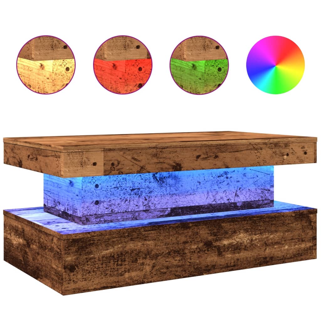 Coffee Table with LED Lights Old Wood 90x50x40 cm