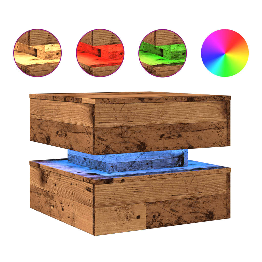 Coffee Table with LED Lights Old Wood 50x50x40 cm