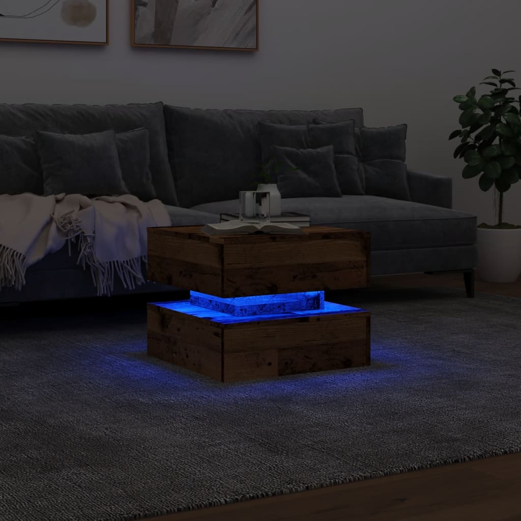 Coffee Table with LED Lights Old Wood 50x50x40 cm
