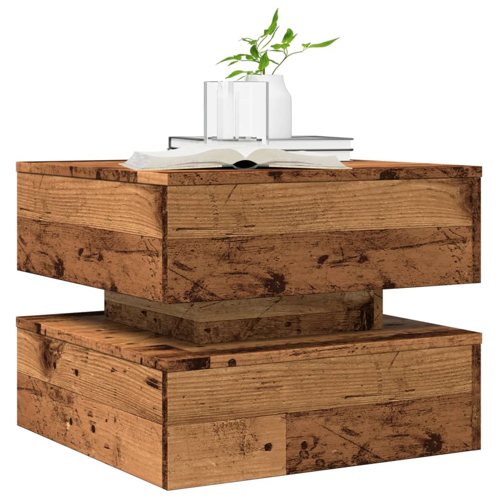 Coffee Table with LED Lights Old Wood 50x50x40 cm