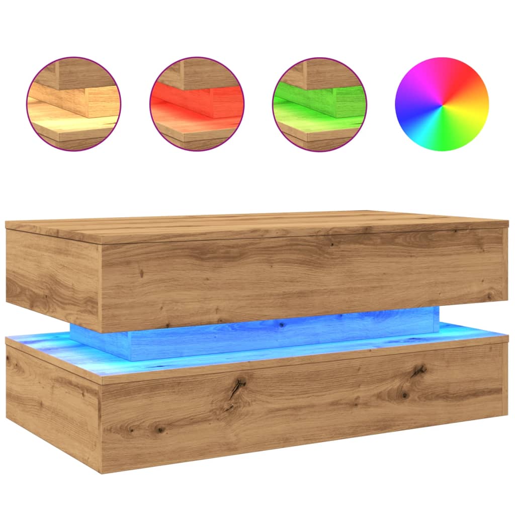 Coffee Table with LED Lights Artisian Oak 90x50x40 cm