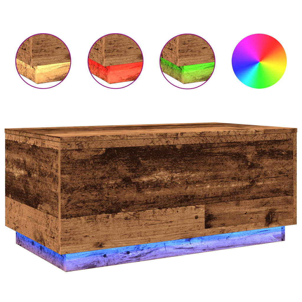 Coffee Table with LED Lights Old Wood 90x50x40 cm