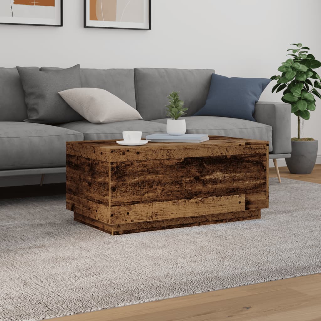 Coffee Table with LED Lights Old Wood 90x50x40 cm
