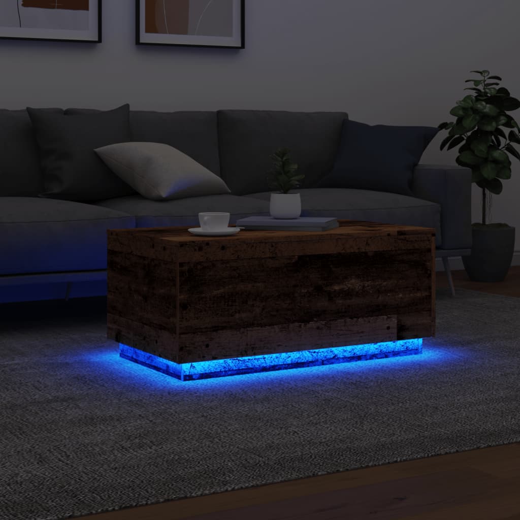Coffee Table with LED Lights Old Wood 90x50x40 cm
