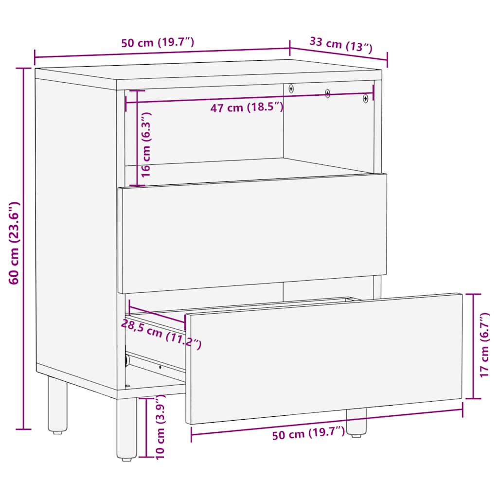 Solid Mango Wood Bedside Cabinet, Brown 50x33x62 cm