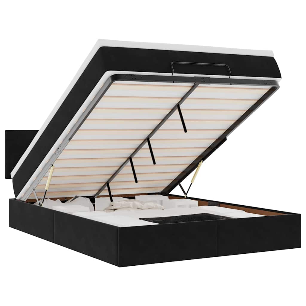 Ottoman Bed with Mattress & LEDs Black 140x200cm Velvet