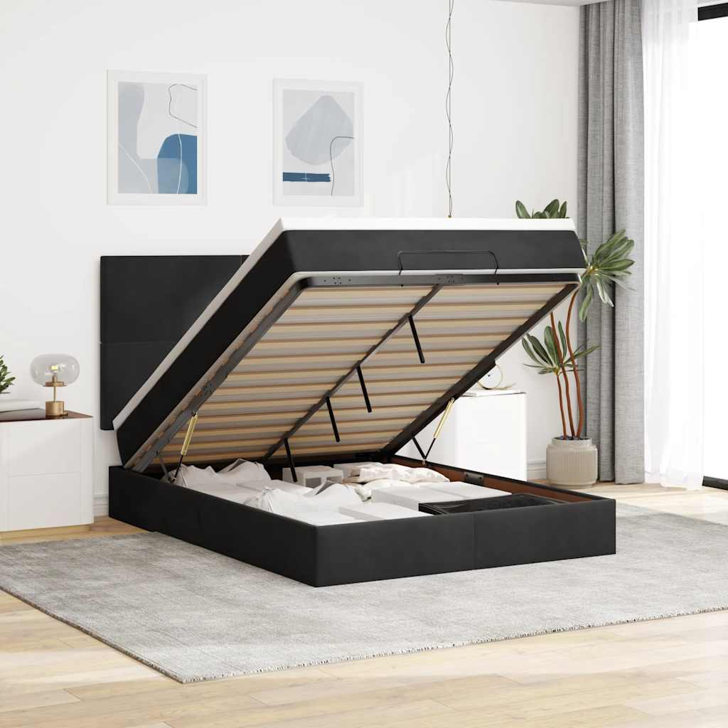 Ottoman Bed with Mattresses Black 140x200cm Velvet
