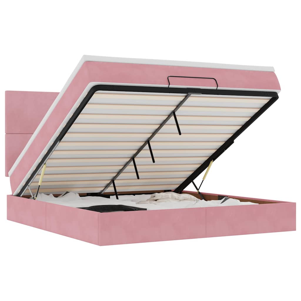 Ottoman Bed with Mattresses Pink 160x200cm Velvet