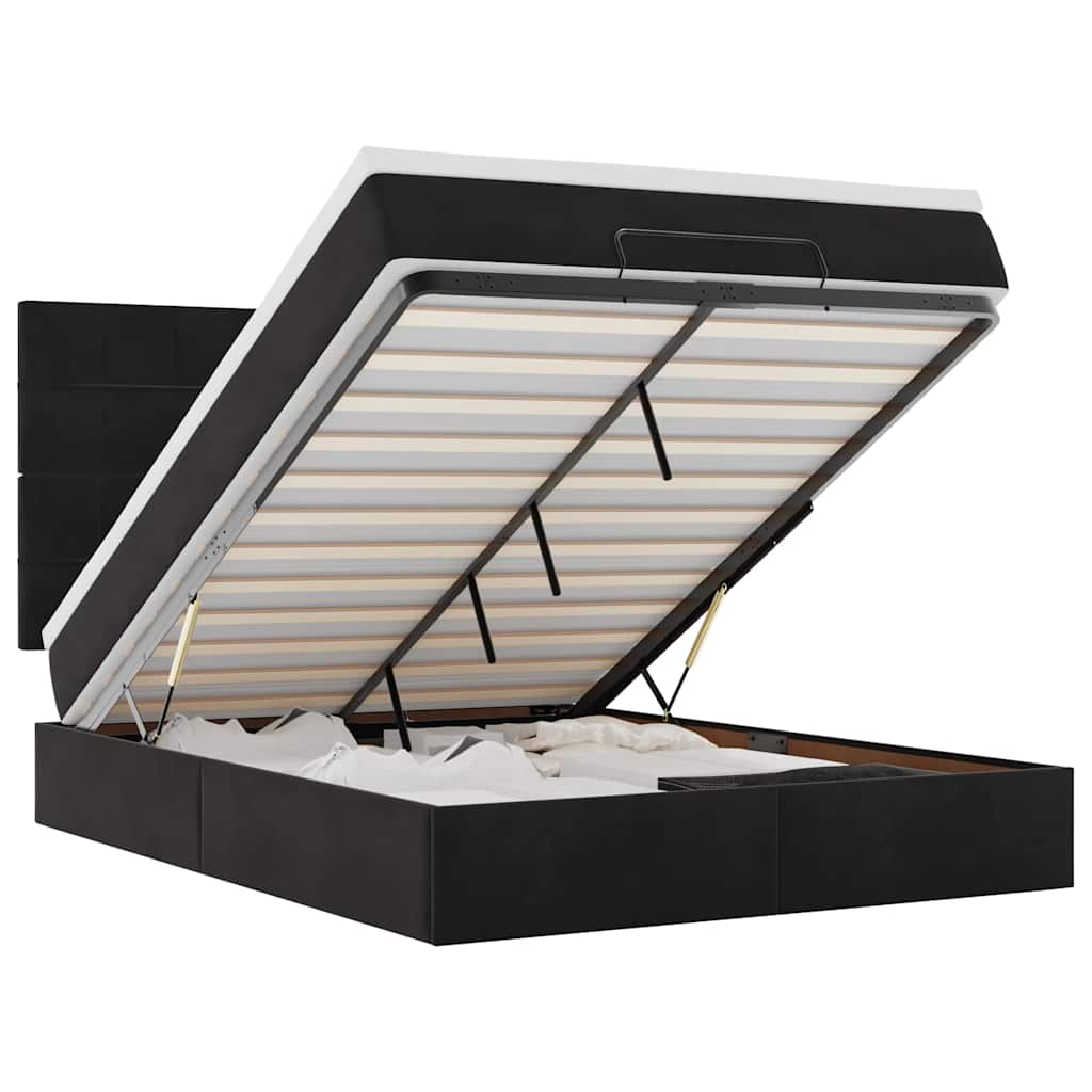 Ottoman Bed with Mattresses Black 140x200cm Velvet