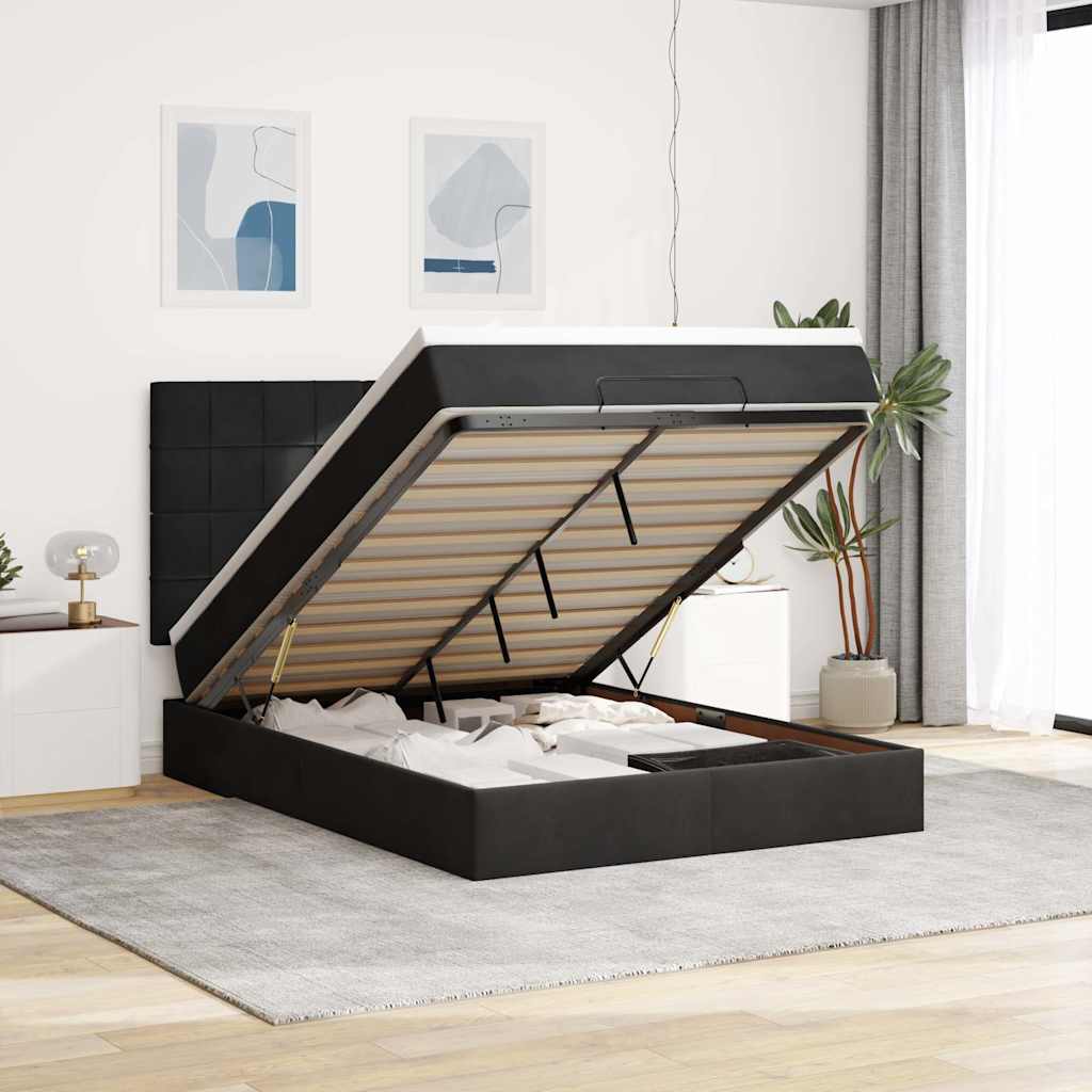 Ottoman Bed with Mattresses Black 140x200cm Velvet