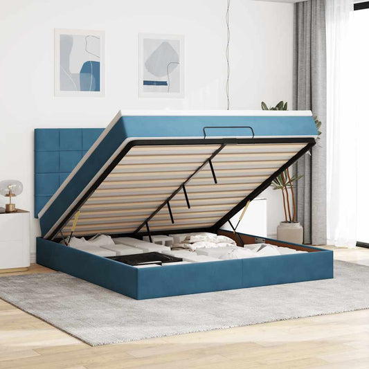 Ottoman Bed with Mattresses Dark Blue 180x200cm Velvet