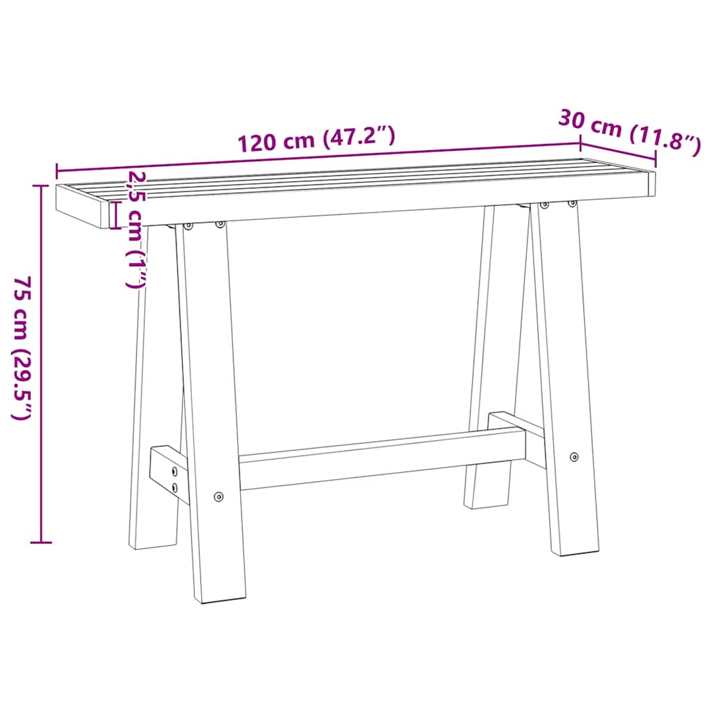 Solid Pine Console Table NOAIN 120x30x75 cm with A-Shaped Legs