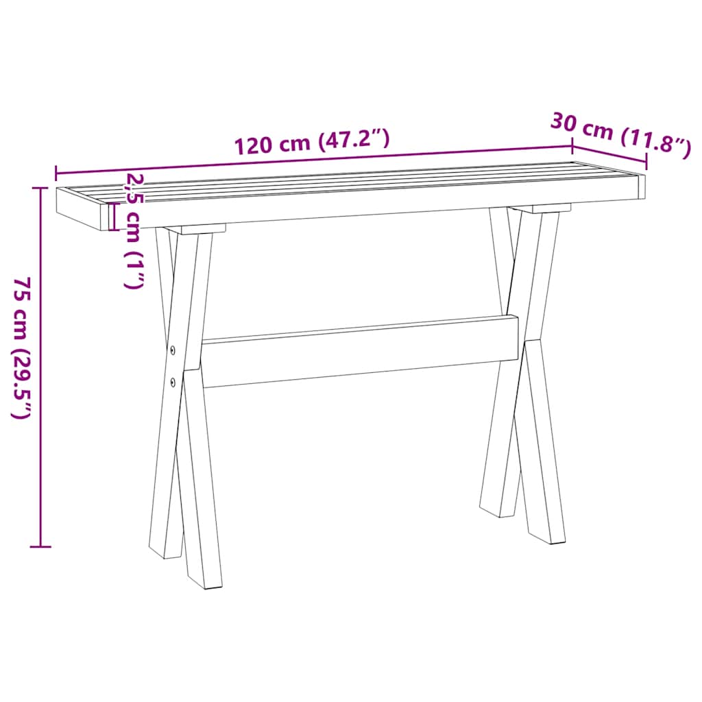 Solid Wood Pine Console Table NOAIN with X-Shaped Legs 120x30x75 cm
