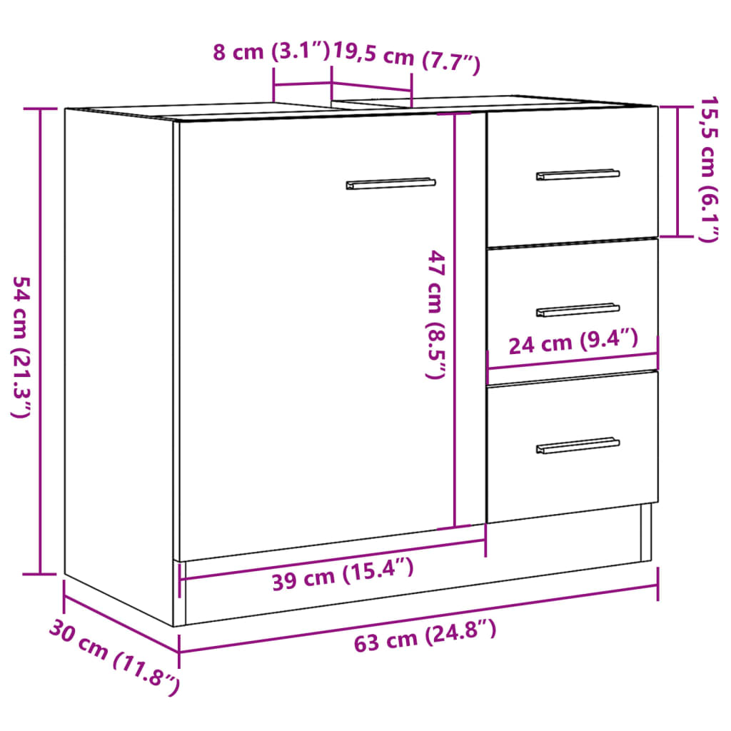 Vintage Engineered Wood Sink Cabinet, 63x30x54 cm, Rustic Charm