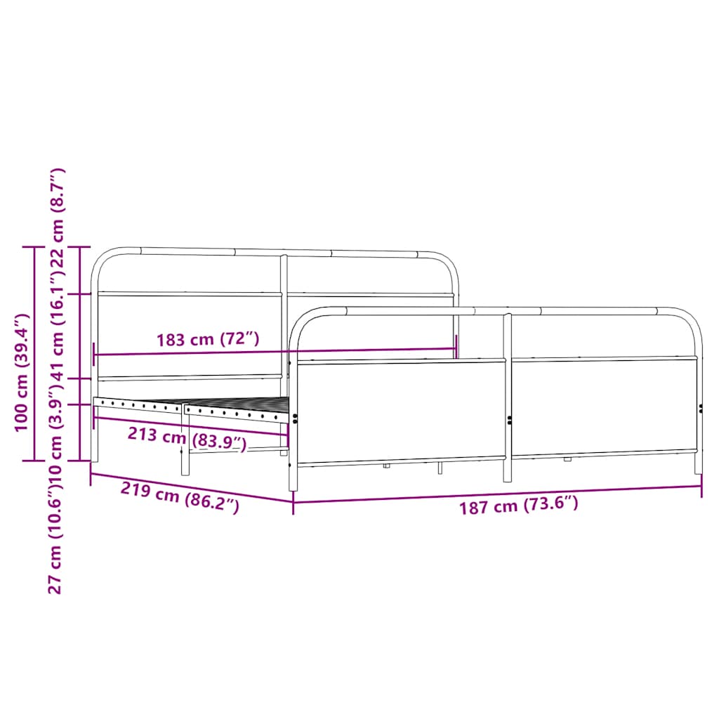 Metal Bed Frame without Mattress Sonoma Oak 183x213 cm
