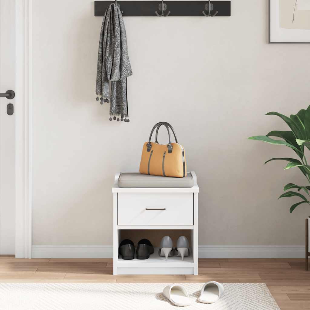 Solid Pine Hallway Bench SANDNES White - 45x40x50 cm
