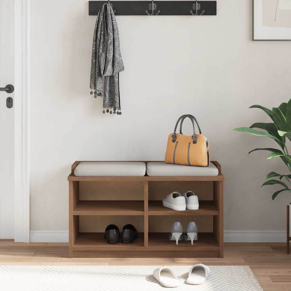Solid Pine Hallway Bench SANDNES - 87x40x50 cm, Natural Wood Finish