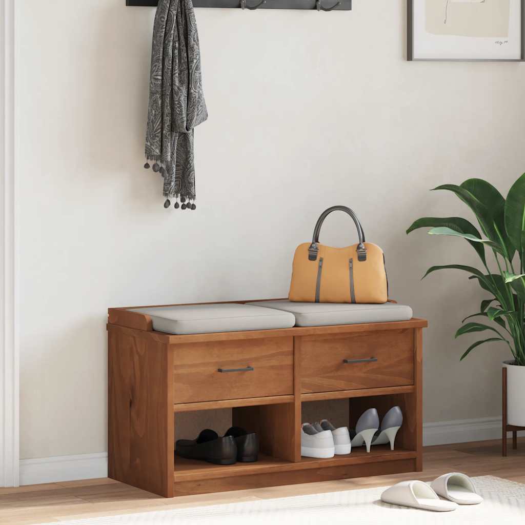 Solid Pine Wood Hallway Bench SANDNES 87x40x50 cm - Natural Finish