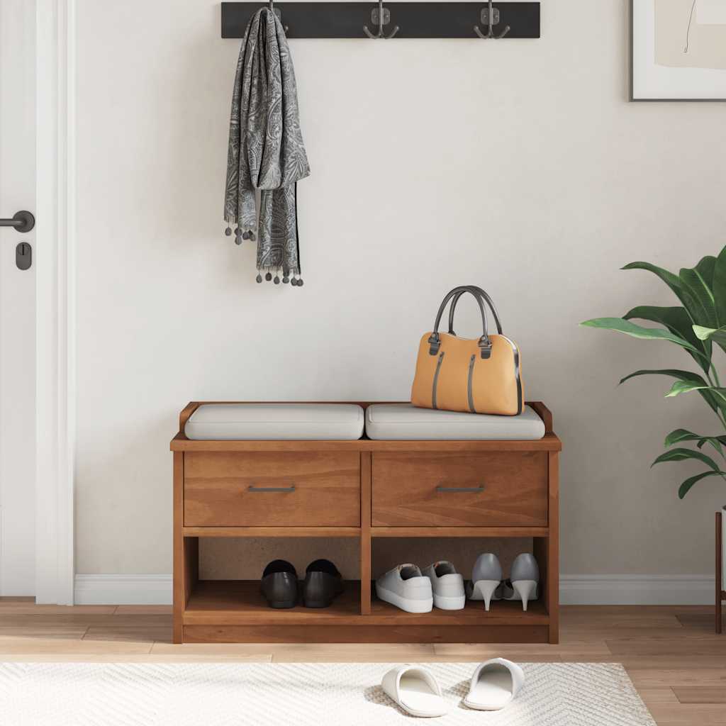 Solid Pine Wood Hallway Bench SANDNES 87x40x50 cm - Natural Finish