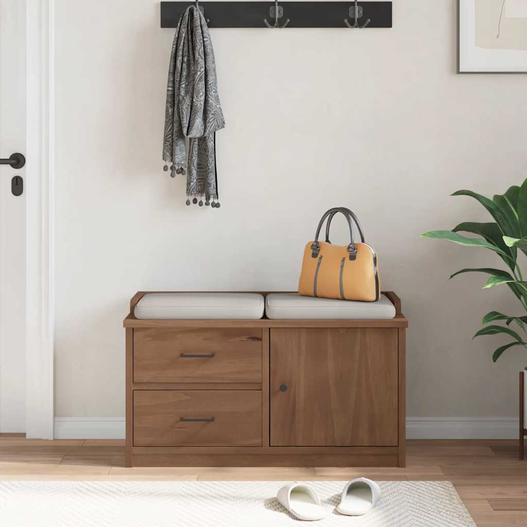 SANDNES Solid Pine Hallway Bench 87x40x50 cm - Natural Wood Finish