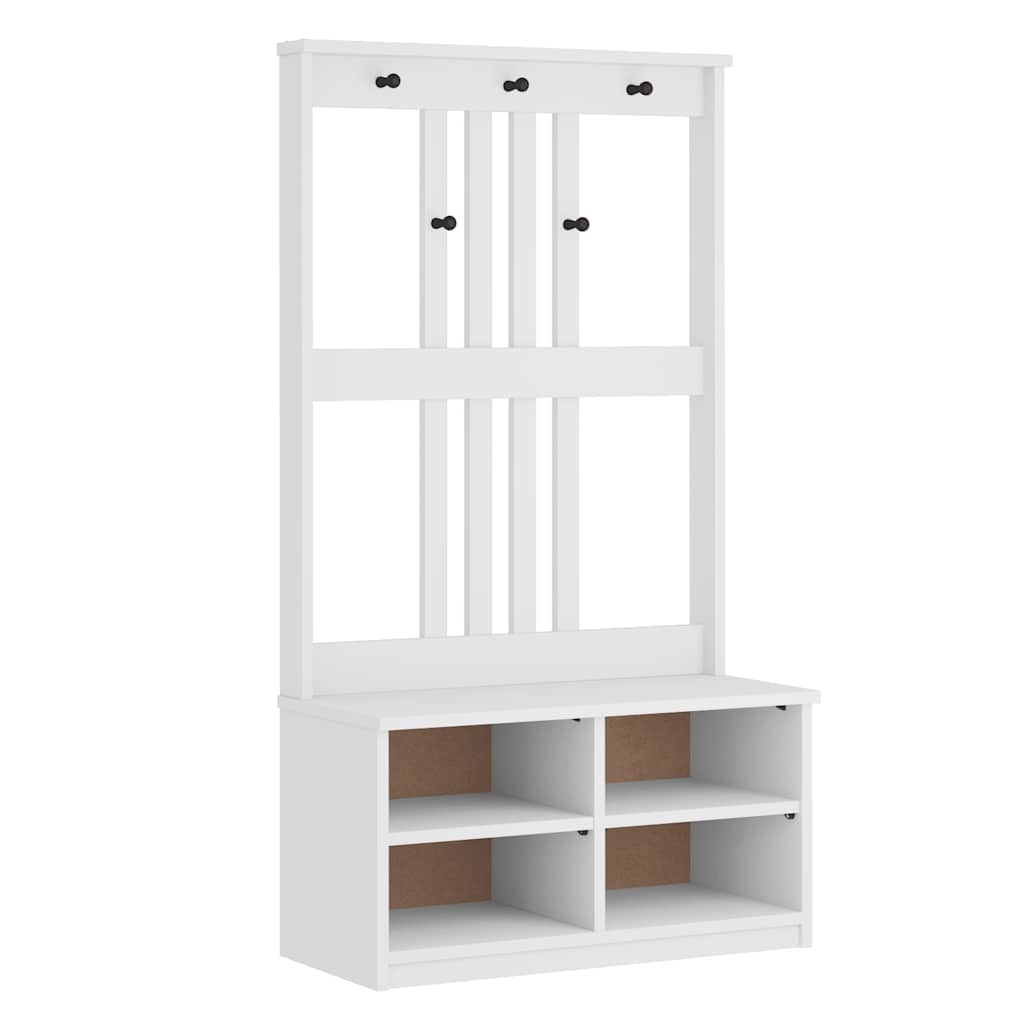 White Solid Wood Hall Tree SANDENS 87x40x159.5 cm Pine Finish