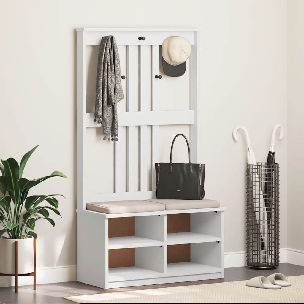 White Solid Wood Hall Tree SANDENS 87x40x159.5 cm Pine Finish