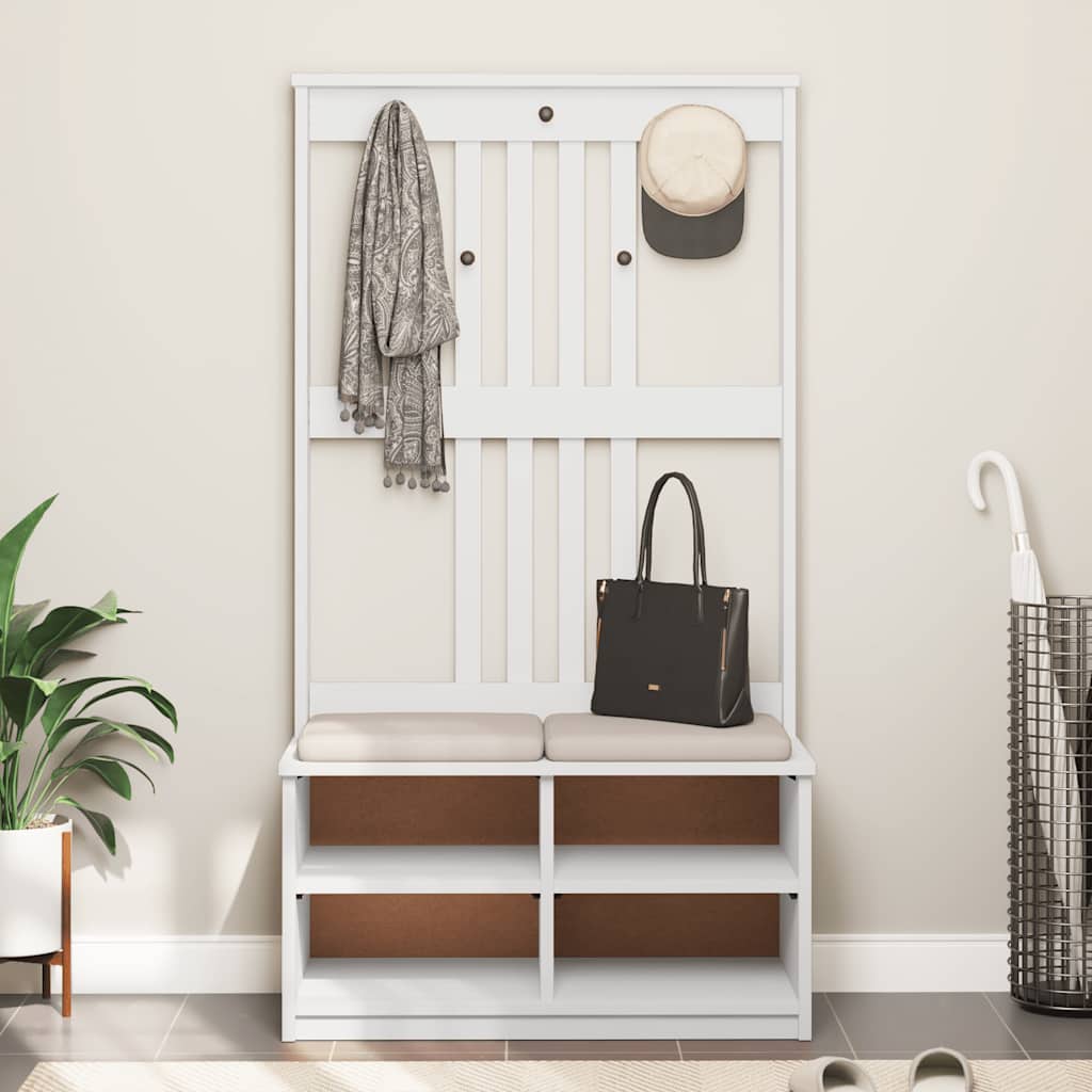 White Solid Wood Hall Tree SANDENS 87x40x159.5 cm Pine Finish