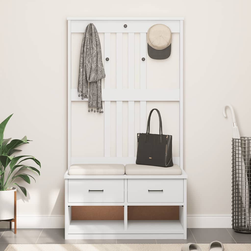 Solid Pine Hall Tree SANDENS, White, 87x40x159.5cm