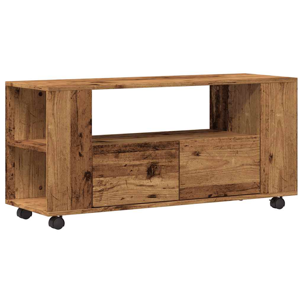 TV Cabinet with Wheels Old Wood 102x34.5x43 cm Engineered Wood