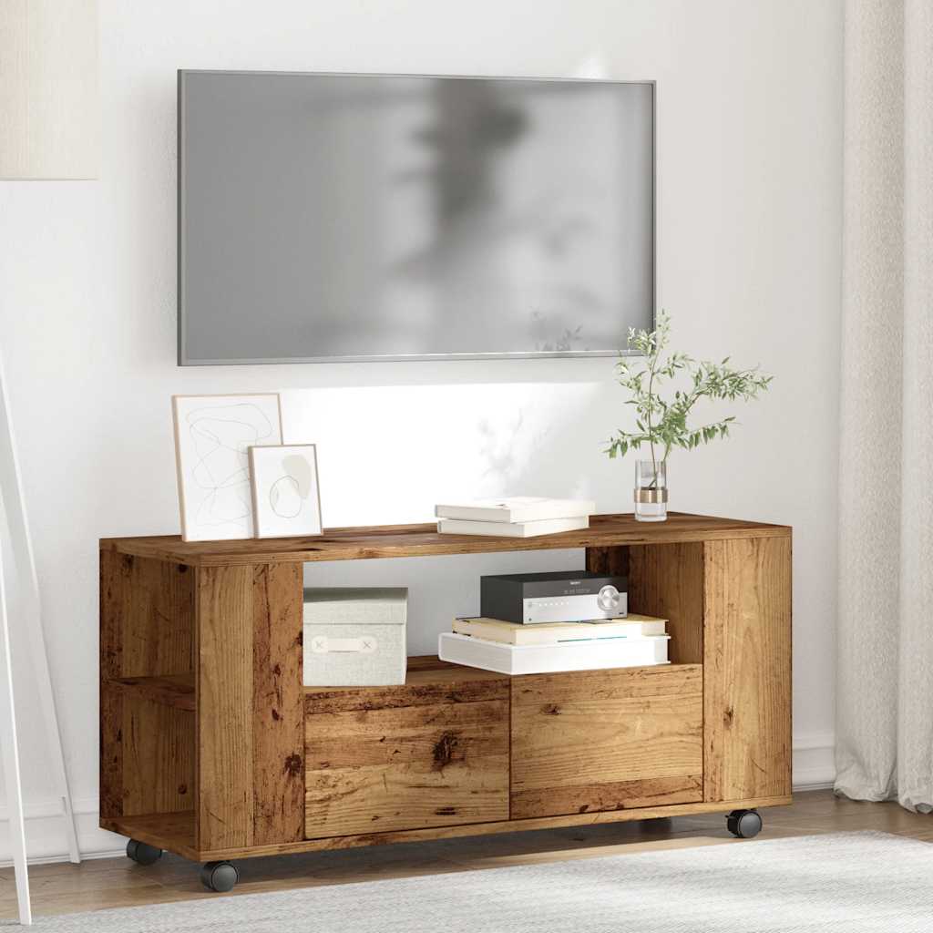 TV Cabinet with Wheels Old Wood 102x34.5x43 cm Engineered Wood