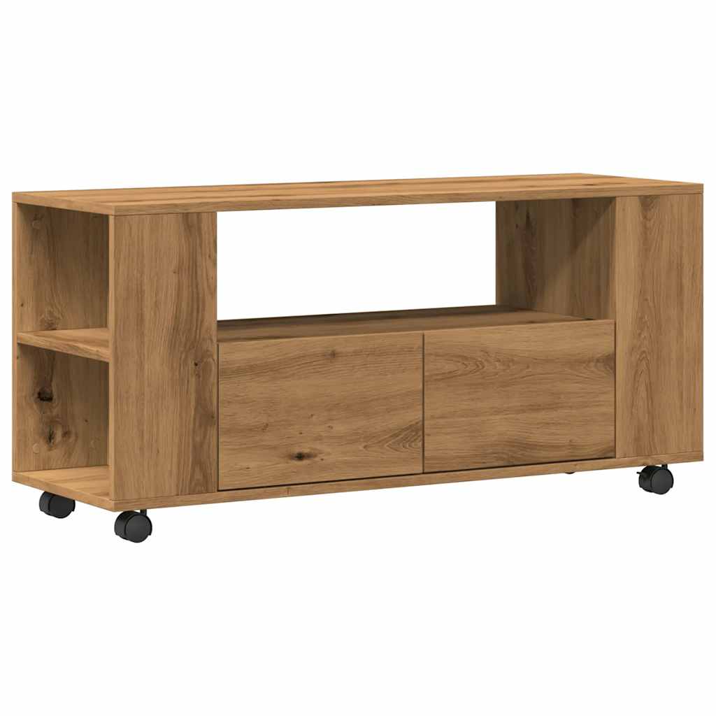 TV Cabinet with Wheels Artisan Oak 102x34.5x43 cm Engineered Wood