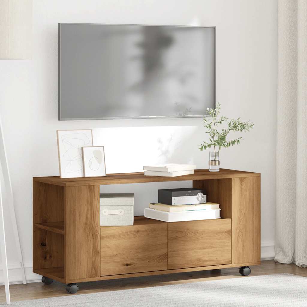 TV Cabinet with Wheels Artisan Oak 102x34.5x43 cm Engineered Wood