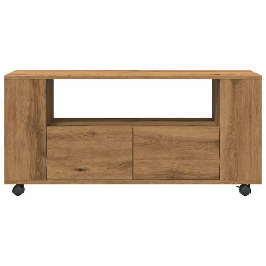 TV Cabinet with Wheels Artisan Oak 102x34.5x43 cm Engineered Wood