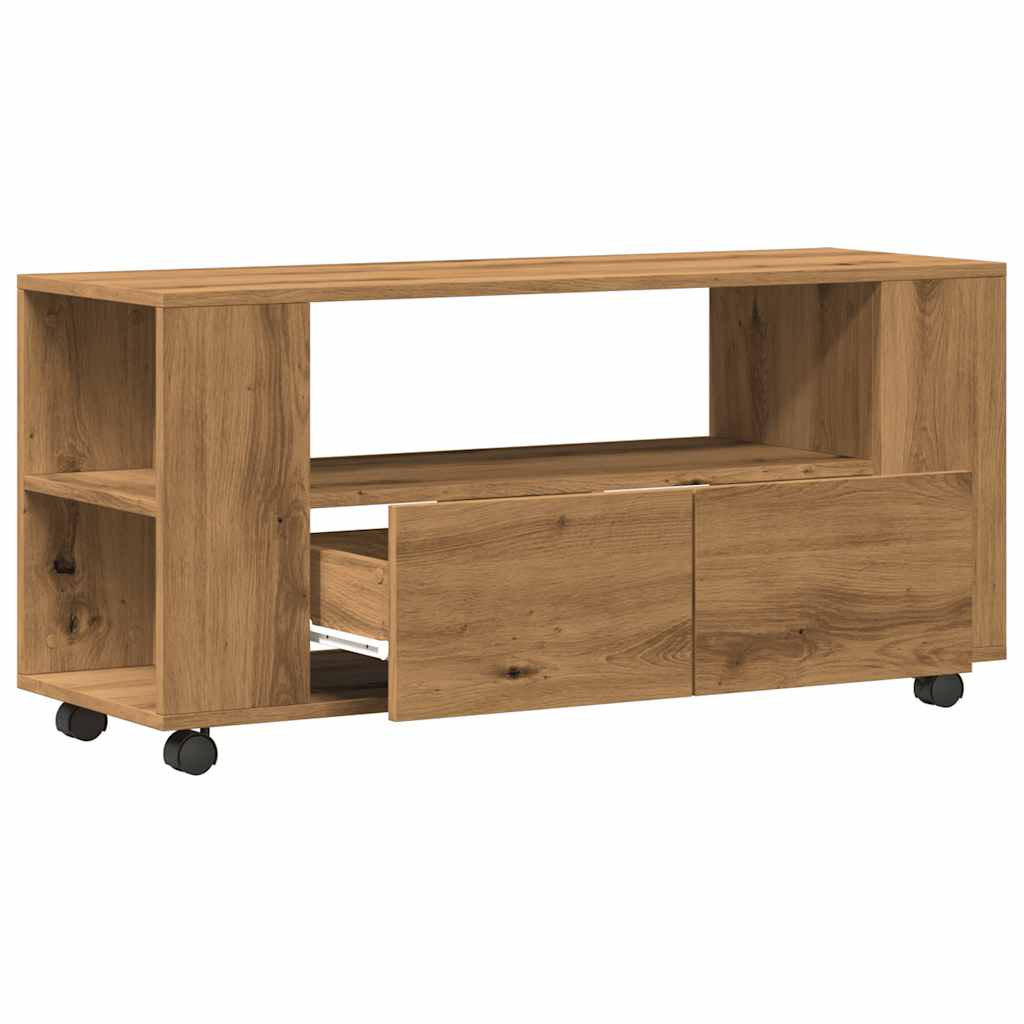 TV Cabinet with Wheels Artisan Oak 102x34.5x43 cm Engineered Wood