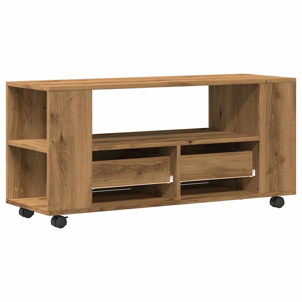 TV Cabinet with Wheels Artisan Oak 102x34.5x43 cm Engineered Wood