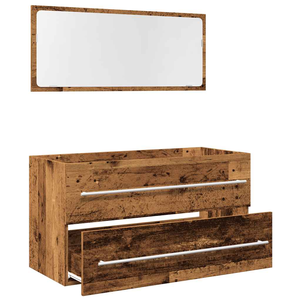 Rustic Old Wood 2-Piece Bathroom Furniture Set - Engineered Wood