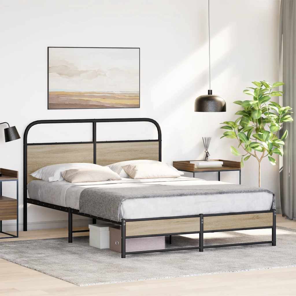 Bed Frame Without Mattress 140x190 cm Smoked Oak Engineered Wood