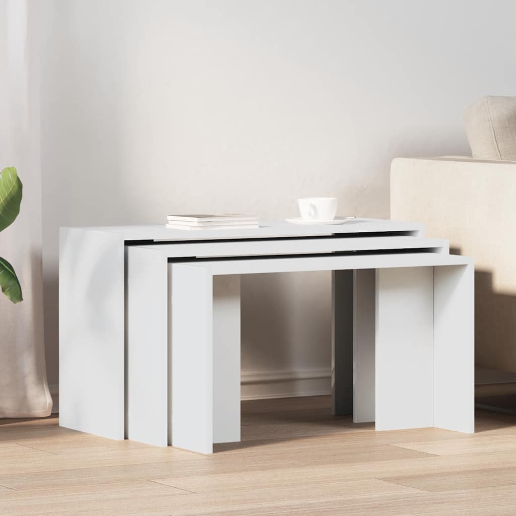 Elegant White Engineered Wood Nesting Tables Set of 3