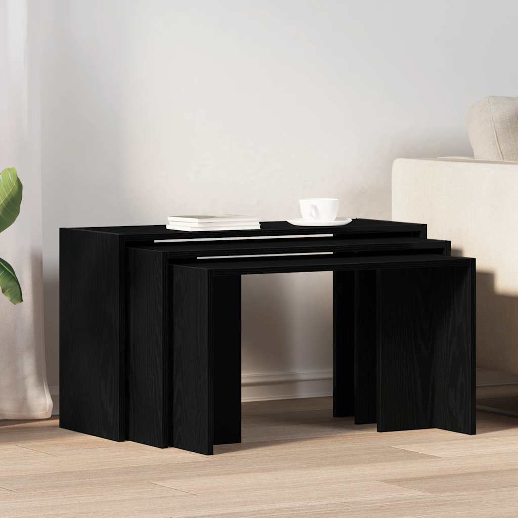 Modern Nesting Tables Set of 3 - Black Engineered Wood Design