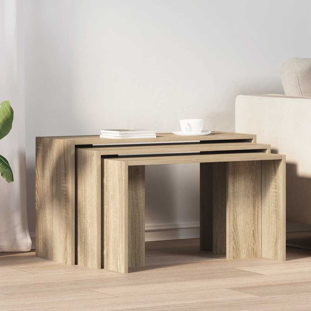 Sonoma Oak Nesting Tables Set of 3 - Engineered Wood