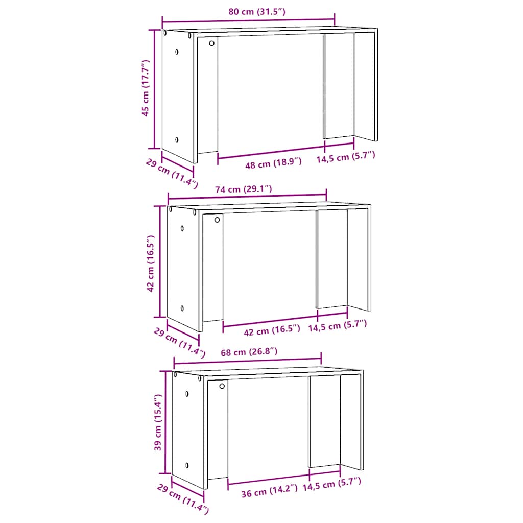 Sonoma Oak Nesting Tables Set of 3 - Engineered Wood