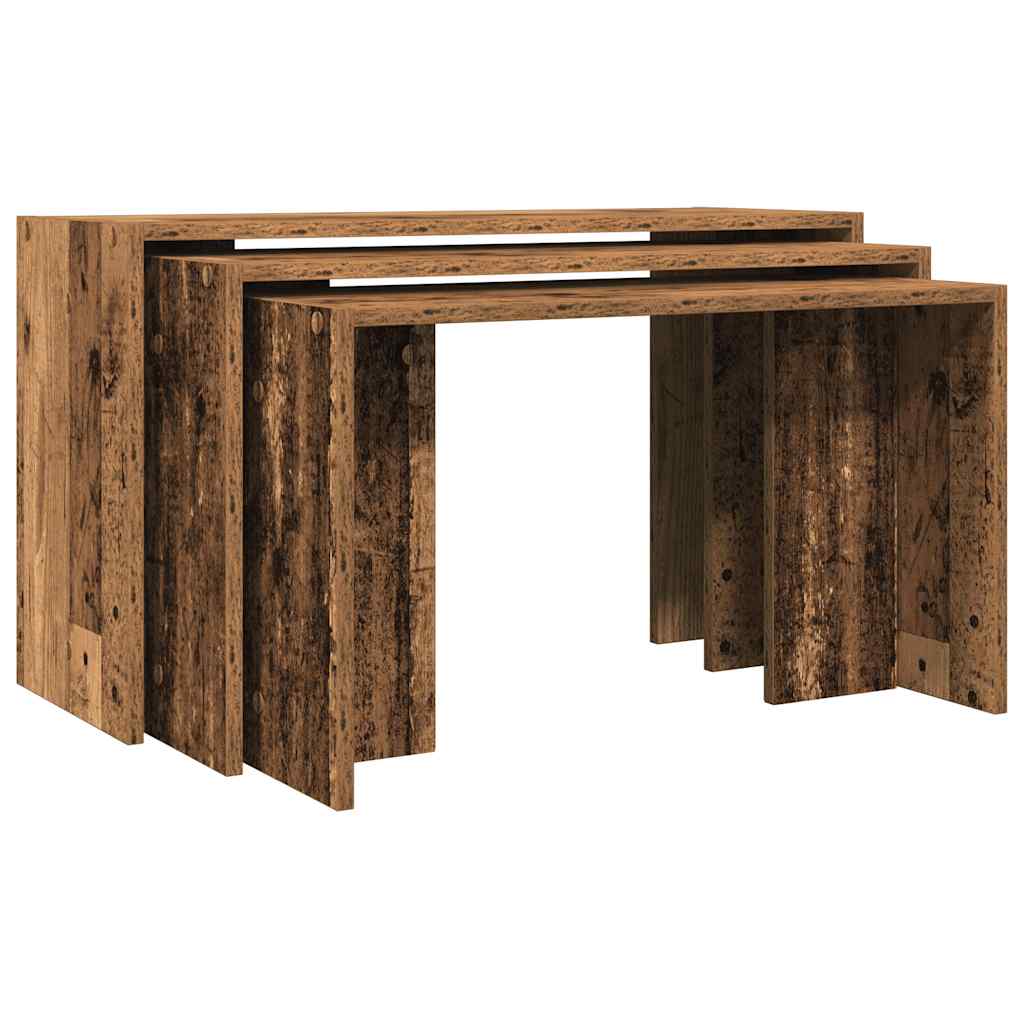 Rustic Charm: 3-Piece Old Wood Nesting Tables Set