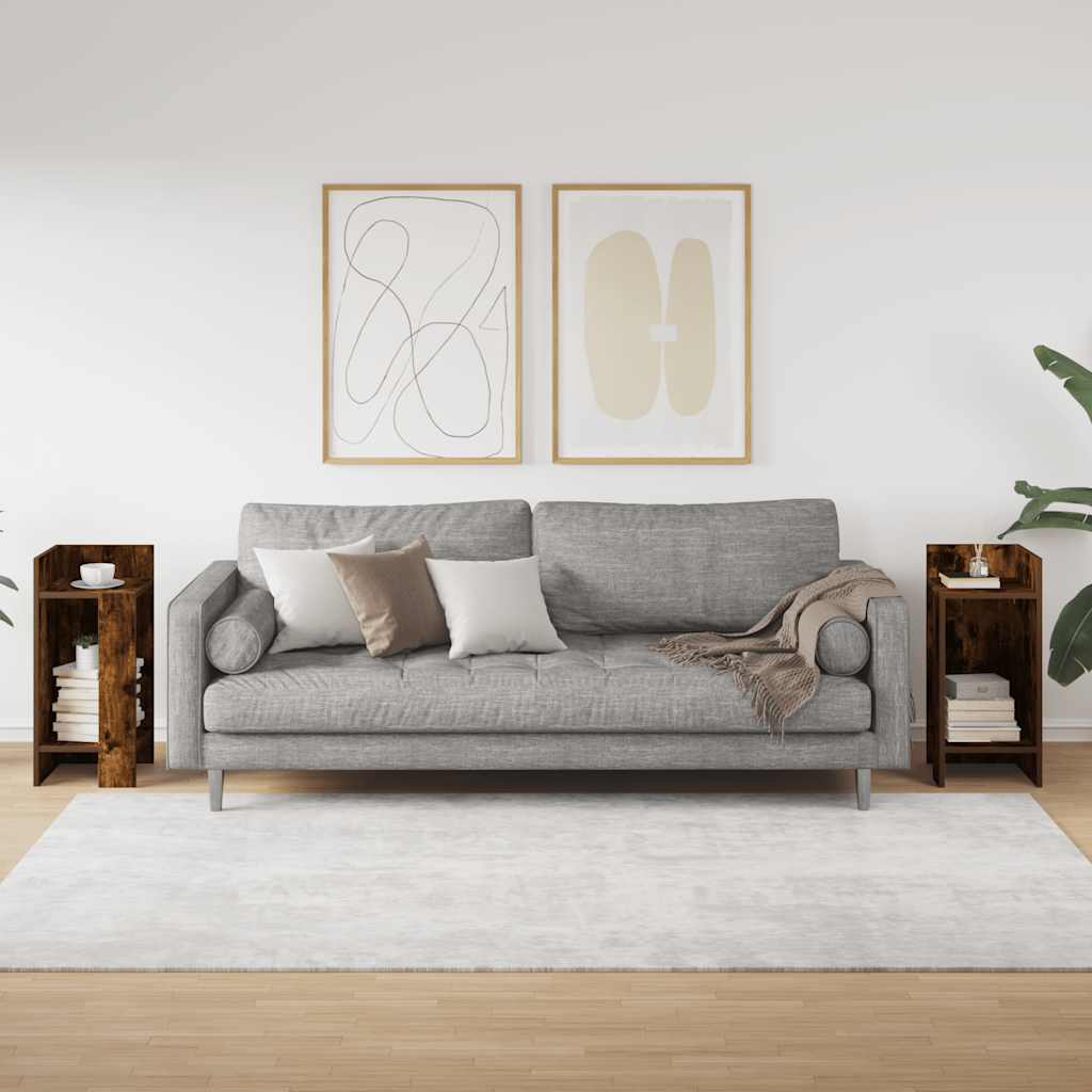 Smoked Oak Side Tables 2pcs with Shelf - 25.5x27x60 cm