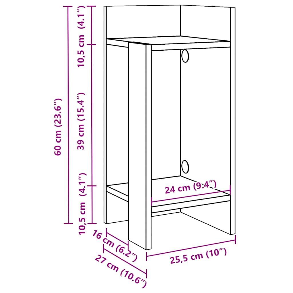 Smoked Oak Side Tables 2pcs with Shelf - 25.5x27x60 cm