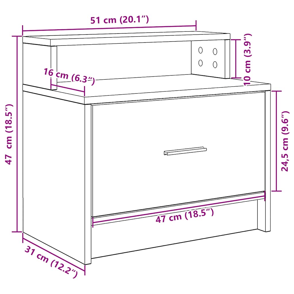 Bedside Cabinet with Drawer Grey Sonoma 51x31x47 cm