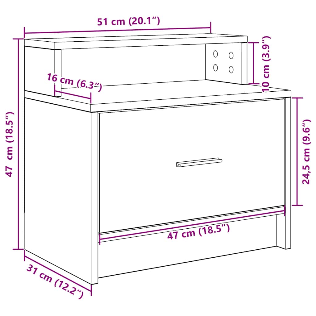 Bedside Cabinet with Drawer Artisan Oak 51x31x47 cm