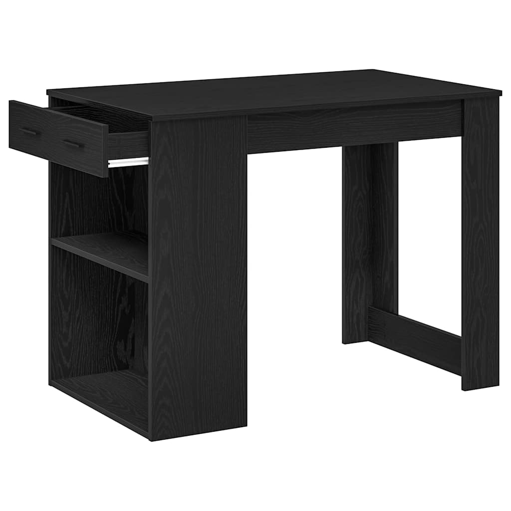 Black Oak Desk with Drawer & Shelf - 102x62x77.5 cm, Engineered Wood
