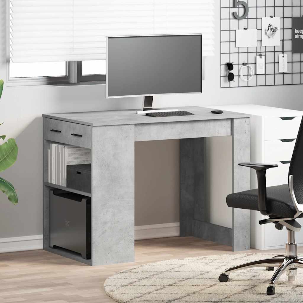 Concrete Grey Engineered Wood Desk with Drawer & Shelf - 102x62x77.5 cm