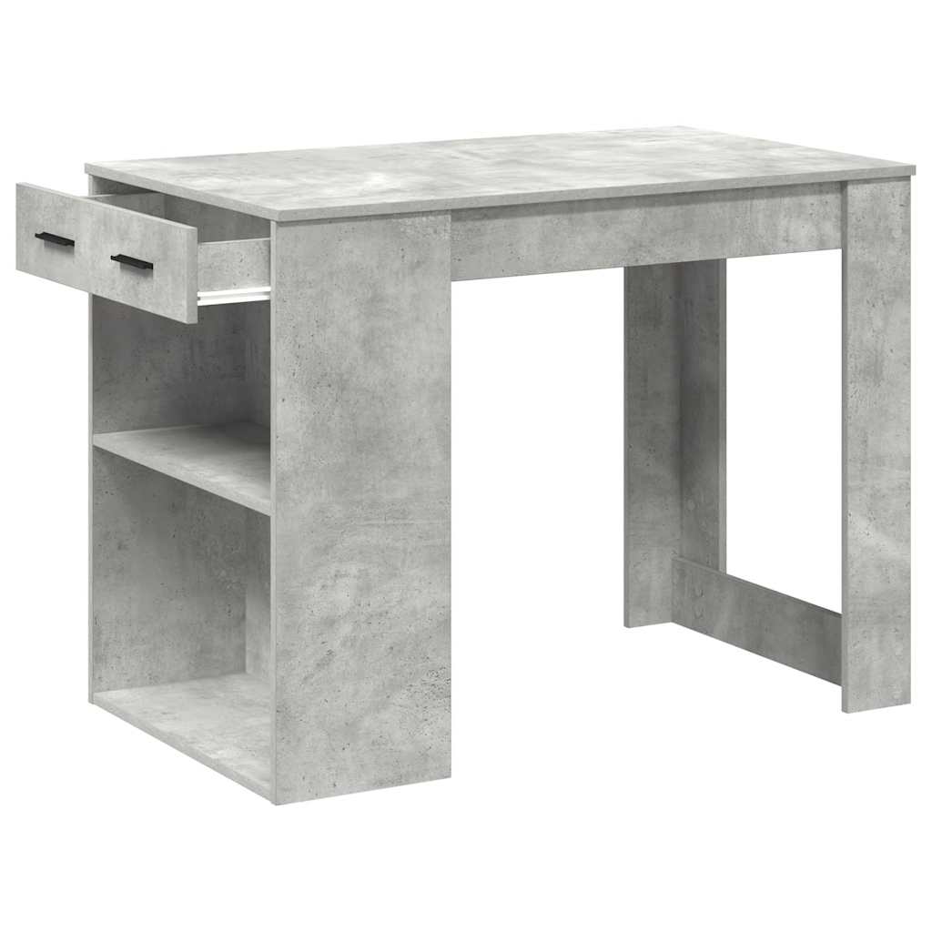 Concrete Grey Engineered Wood Desk with Drawer & Shelf - 102x62x77.5 cm